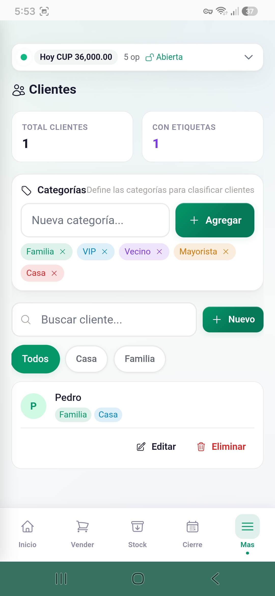 Punto de venta de Cuadre